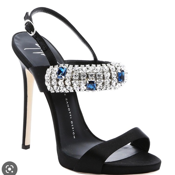 Guiseppe Zanotti Carine Black Satin Crystal Embellished...